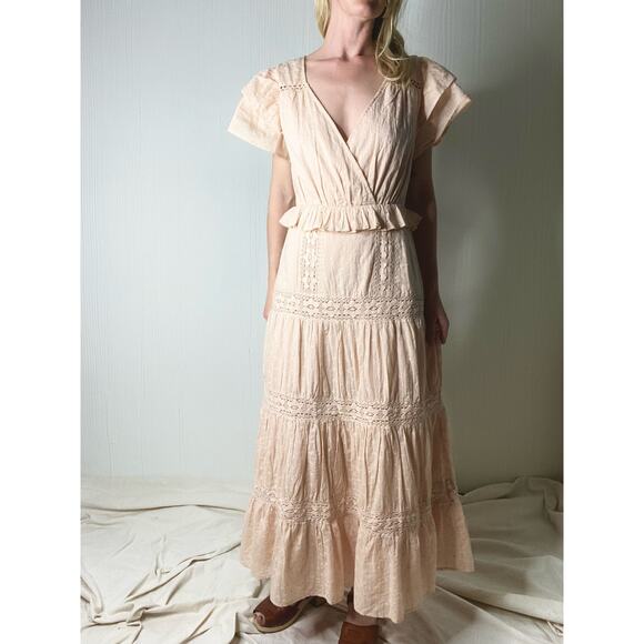 TULAROSA Ellianna Cream Eyelet Lace Tiered Cotton Maxi Prairie Dress US SMALL - Picture 1 of 16